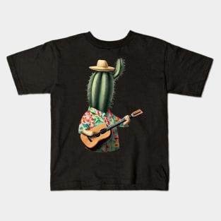 a cactus wearing a hawaiian shirt and playing a ukulele Kids T-Shirt